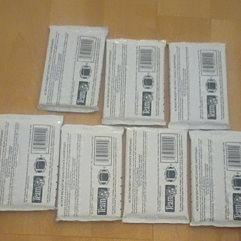 Action Packed 1992 Lot Of 7 Unopened Sealed Football Card Packs + 1 Pack That Wa